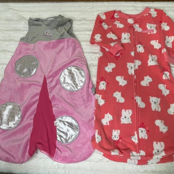 Lot of 2 Carter's Infant Baby‎ Girl Sleep Sacks Nighttime Zipper Blankets - Picture 1 of 9